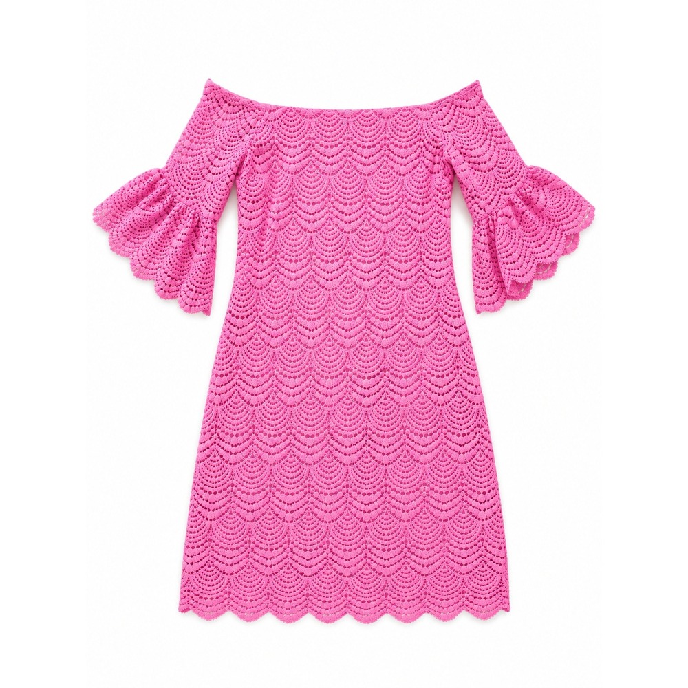 Lilly Pulitzer Lexa Dress M Pink Crochet Lace Off Shoulder Bell Sleeve